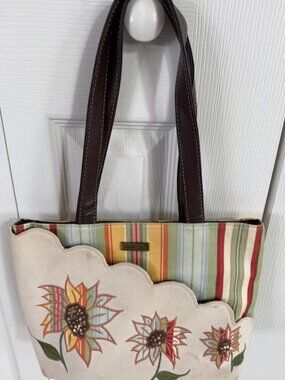 Longaberger Sunflower Stripe Canvas Purse